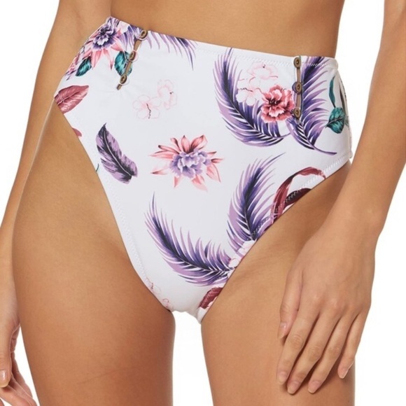NWT Jessica Simpson White FloralHigh Waisted Bikini Swim Bottoms - Picture 1 of 6